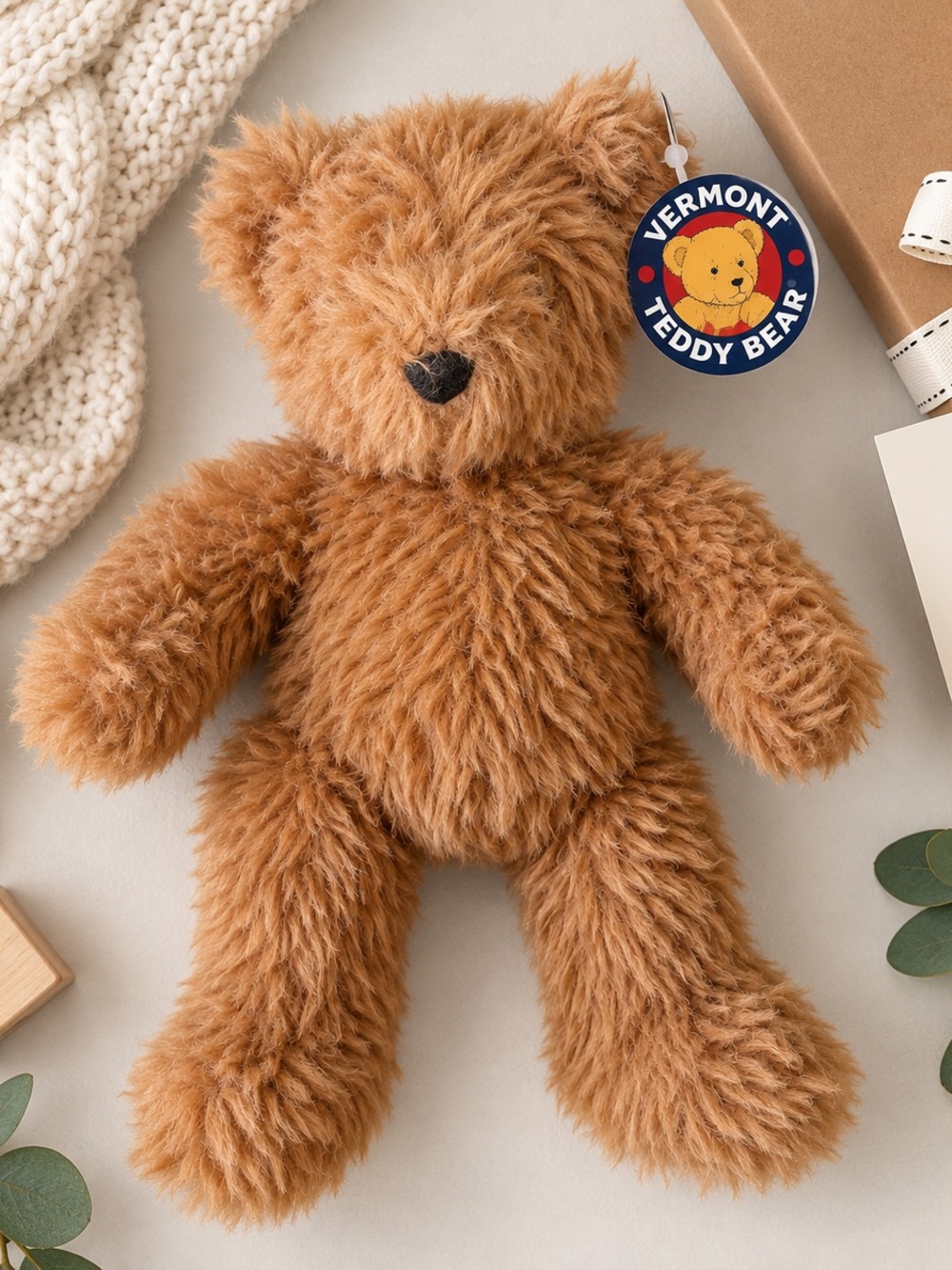 Vermont Teddy Bear Classic Shaggy Brown Plush — Tags Attached